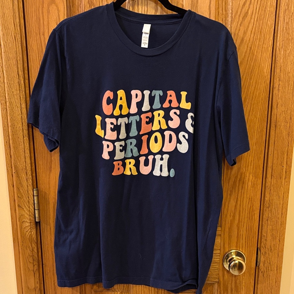Teacher Tee: Navy Graphic Tee with Multicolor Retro Lettering